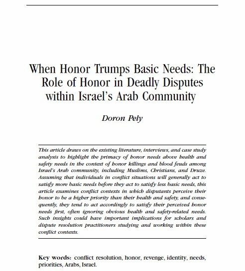 When Honor Trumps Basic Needs: The Role of Honor in Deadly Disputes Within Israel's Arab Community
